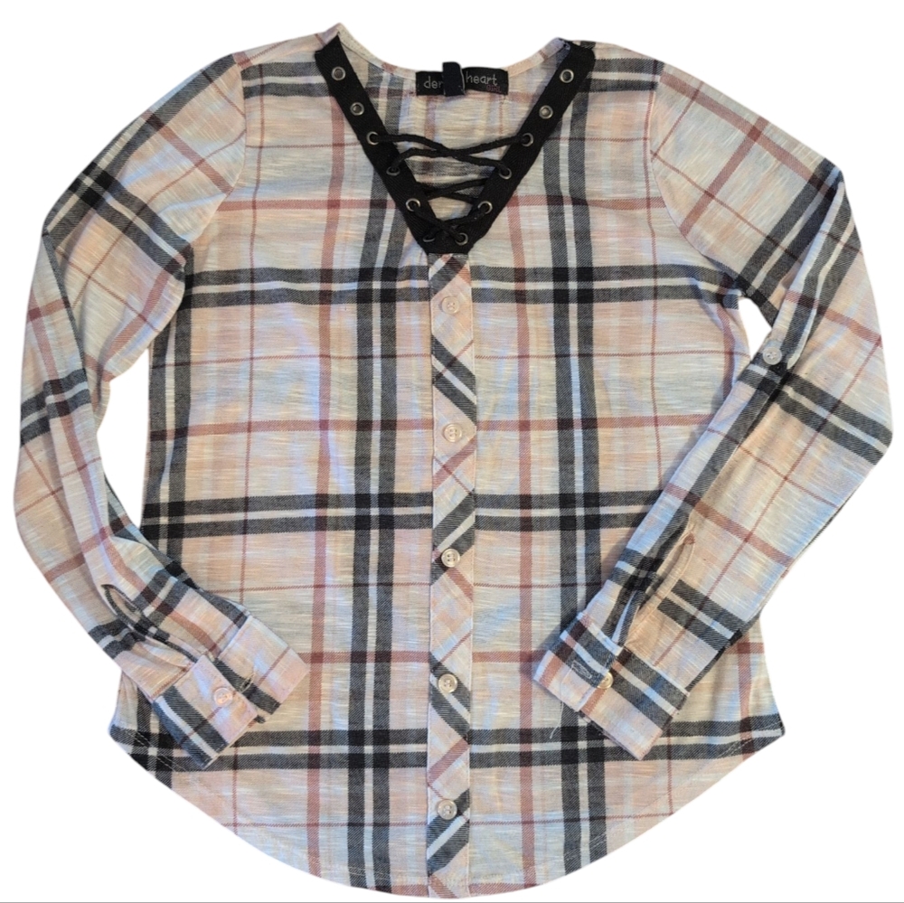 🍁2/$7🍁DEREK HEART Light Pink And Black Plaid Long Sleeve Shirt